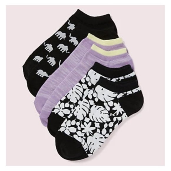 Kate Spade 3 Pair Sock No Show Leaves Elephant - Picture 1 of 5